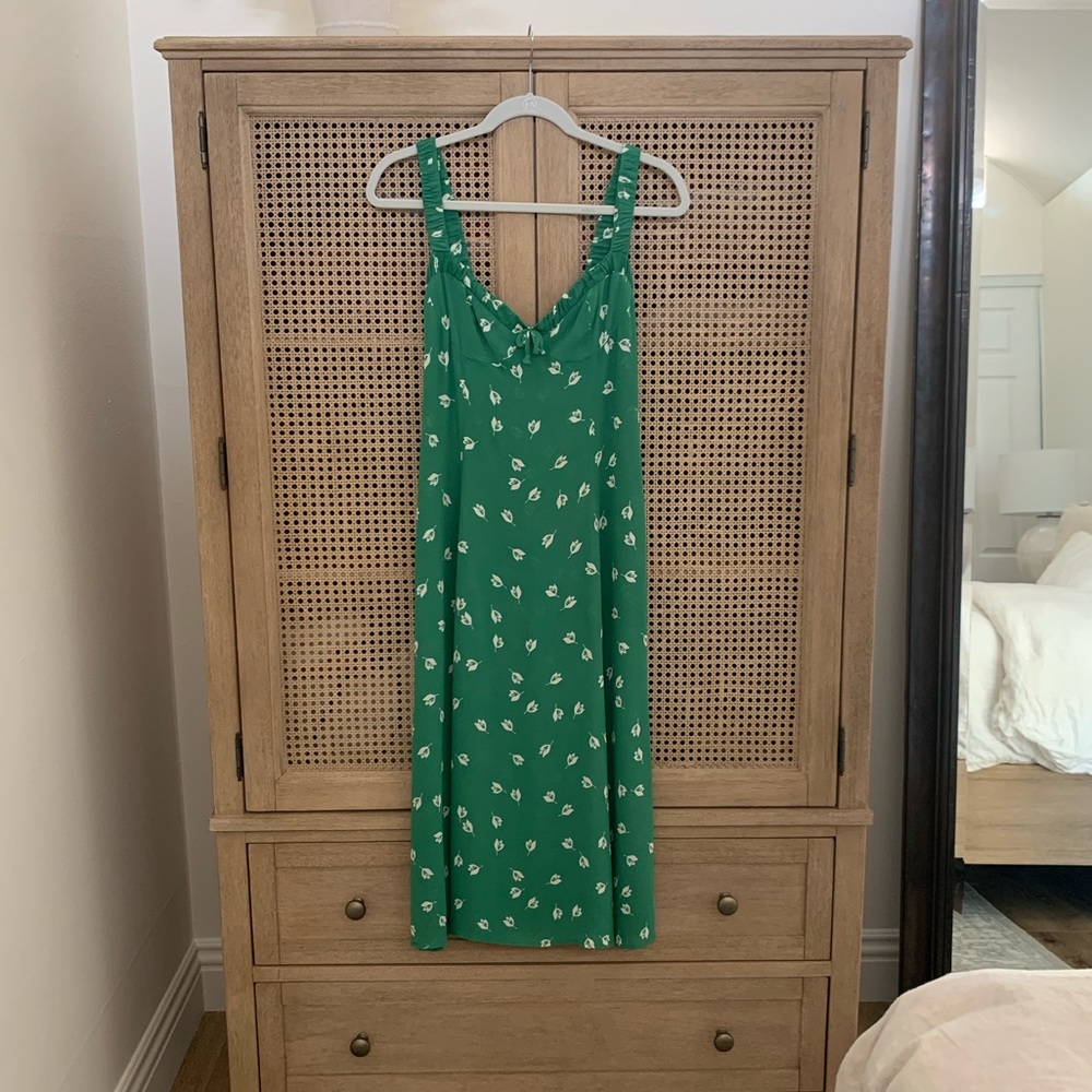 REFORMATION Green Floral Print Midi Length Dress